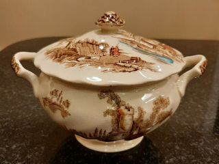 Vintage Johnson Brothers The Old Mill Covered Sugar Bowl Dinnerware Serving Tea