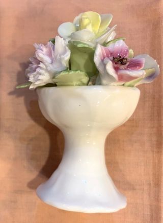Vintage Rare Coalport Bone China Pedestal Bowl With 7 Pastel Flowers,  Leaves