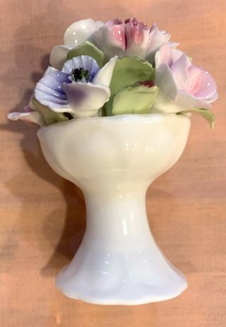 Vintage Rare Coalport Bone China Pedestal Bowl with 7 Pastel Flowers,  Leaves 3