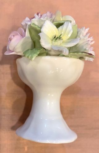 Vintage Rare Coalport Bone China Pedestal Bowl with 7 Pastel Flowers,  Leaves 4