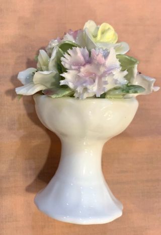 Vintage Rare Coalport Bone China Pedestal Bowl with 7 Pastel Flowers,  Leaves 5