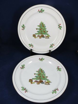 Holiday Hostess By Tienshan Set Of 2 Dinner Plates 10 3/4 " Gold Band Great