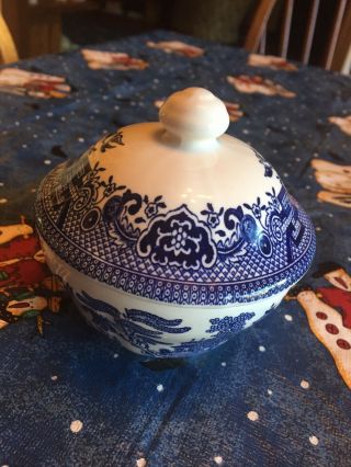 Churchill Blue Willow Sugar Bowl And Top Made In England