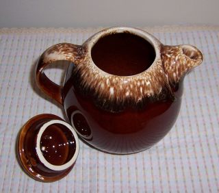 Teapot w/ Lid - Hull Oven Proof USA Brown Drip Glaze - 5 Cups Pitcher 3