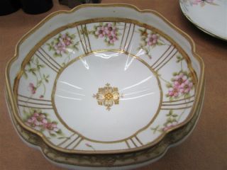Antique Nippon Footed Hand Painted Azalea And Gold Bowl A - 3