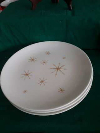3 Vintage Star Glow Royal Ironside China 10 " Dinner Plates Gold Atomic Starburst