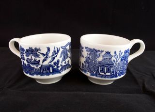Vtg Churchill Blue Willow Set Of 2 Large Coffee Mug Tea Cup (georgian Shape) Exc