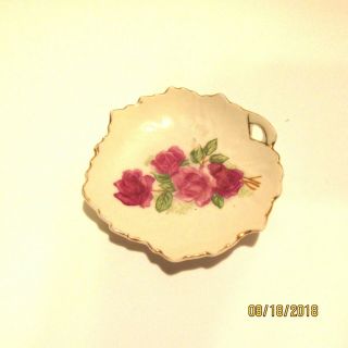 Vintage China Leaf Trinket Dish 4 " Japan Red Roses