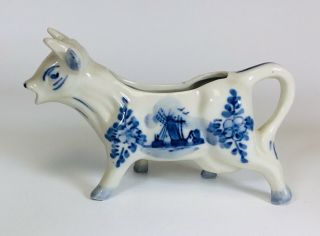Delft Blue And White Cow Creamer Windmill Theme From Holland