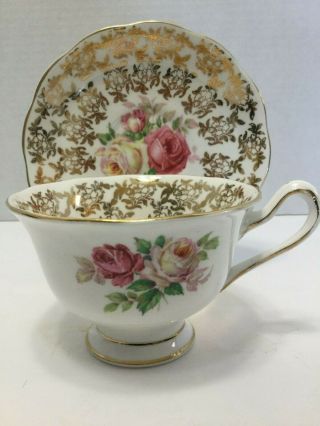 Royal Albert Bone China Teacup And Saucer Cabbage Rose And Gold