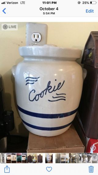 Vintage Robinson Ransbottom Pottery Williamsburg Blue Stripe Cookie Jar