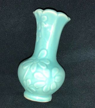 Usa Vintage Urn Style Pottery Vase Teal Flowers Antique