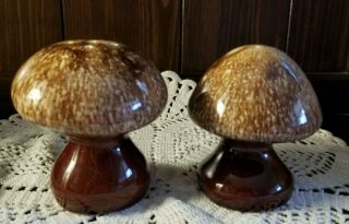 Mushroom Shape Salt & Pepper In Brown Drip Glaze,  By Hull Pottery,  Vtg Usa Made