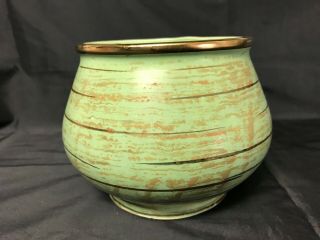 Vintage Hull Pottery Planter Vase Green Gold Accents