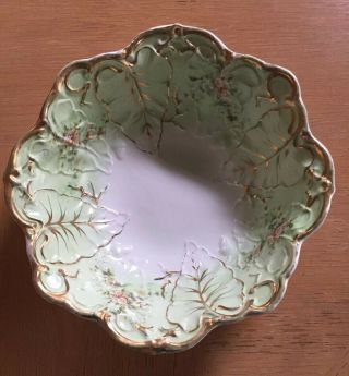 R S Prussia Porcelain Hand Painted Serving Bowl Leaves Daisies Unmarked