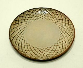 Pier 1 Stoneware Reactive Tan / Brown Geometric Spiral Dots 11 1/4 Dinner Plate