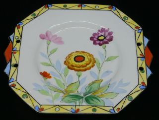 Old Art Deco Hand Painted Japanese Porcelain Plate With Flowers,  Colorful