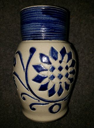 Williamsburg Pottery Restoration Cobalt Blue Salt Glazed 6” Flower Pitcher Vase