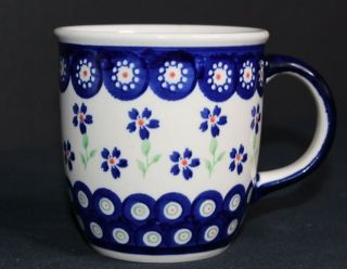 Boleslawiec Polish Pottery Mug Cobalt Blue Daisy / Flowers Spring