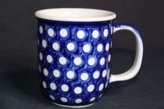 Boleslawiec Polish Pottery Mug Cobalt Blue With White Polka Dots