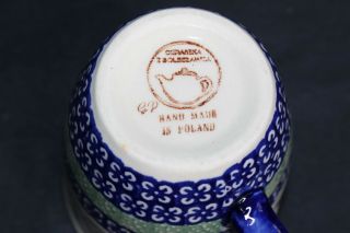 Boleslawiec Polish Pottery Mug Cobalt Blue with Green Fan shape leaves 2