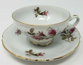 Royal Rose Fine China Tea Cup W/saucer White Pink Green Floral Gold Rim Japan