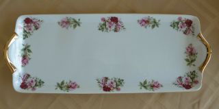 Limoges France Porcelain Red & Pink Roses Plate - Tray With Gold Trim