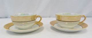 Noritake " M " Handpainted Orange & Black Lusterware Set Of 2 Teacups & Saucers
