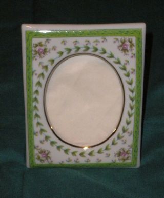 Vintage Lefton China Hand - Painted Floral Picture Frame With Gold Trim