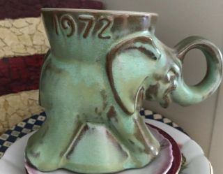 Vintage 1972 Gop Frankoma Pottery Prairie Green Cup Elephant Mug Republican