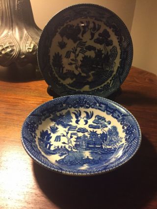 Antique Blue Willow Saucer And Small Bowl