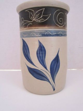 Williamsburg Pottery Stoneware Vase Utensil Jar Maloney Cobalt Salt - Glazed Va