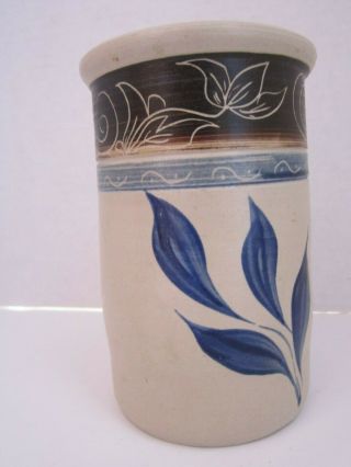 Williamsburg Pottery Stoneware Vase Utensil Jar Maloney Cobalt Salt - Glazed VA 2