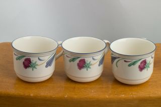 Lenox Poppies On Blue Botanical Chinastone Mugs Cups - 3 3/4 " Set Of 3