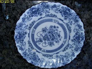 Vintage Arcopal Honorine Salad Plate From France,  Blue & White 7.  5 Inch