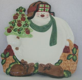 Fitz And Floyd Essentials " Snowman " Canape Plate Or Wall Plaque