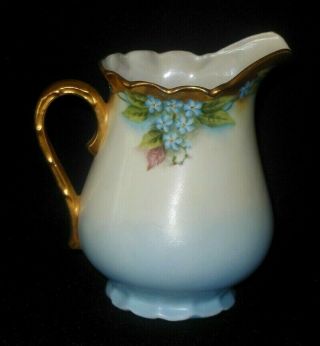 Victoria Austria Hand Painted Large Creamer Blue Forget Me Knot Flowers