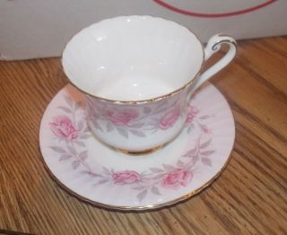 Vintage Paragon England Bone China Gold Rim Pink Roses Tea Cup & Saucer Set