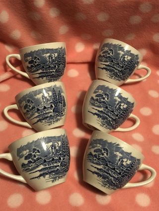Vintage Enoch Wedgewood Tunstall Countryside England Transferware Blue Tea Cups