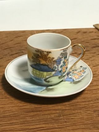 Vintage Hand Painted Occupied Japan Tea Cup And Saucer House Lake