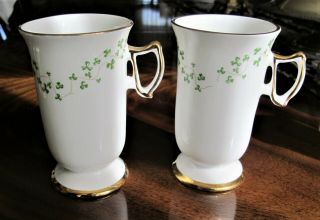2 Irish Royal Tara Bone China Shamrocks Coffee Tea Cups Mugs