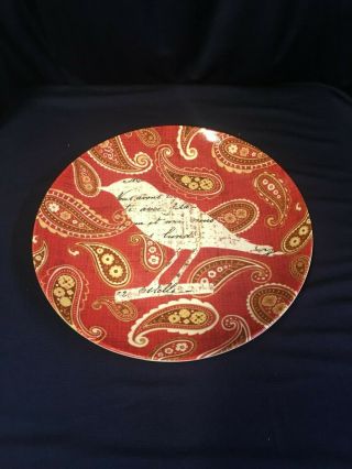 Pier One Stoneware Decorative Plate 8 1/4 " Red With White Bird