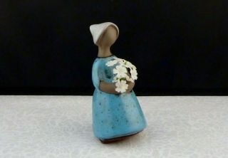 Elsi Bourelius Jie Gantofta Sweden Pottery Girl W/ Flower Bouquet Figurine 4 "