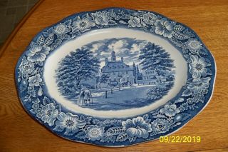 Vintage Liberty Blue Oval Serving Platter Governor’s House Williamsburg 12 "