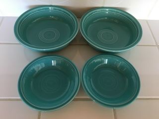 4 Fiesta Bowls Turquoise Peacock Blue 6 - 3/4 " (2) & 5 - 1/4 " (2) Diff.  Backstamps