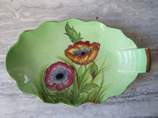 Old Vintage Carlton Ware Green Art Deco Poppy Oval Dish