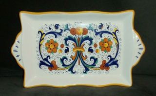13 " Italian Ceramica Nova Deruta Serving Tray Gold And Blue Made In Italy