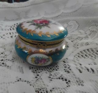 Vintage Limoges Porcelain Hinged Trinket Box,  Gold Trim Roses Exc