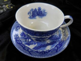 Vintage Blue Willow Flat Cup & Saucer Japan Blue/white Transferware Discontinued