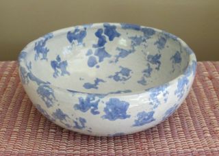 Bybee Pottery Stoneware Blue & White Spongeware Bowl 7 1/2 " Dia.  X 2 - 7/8 " High